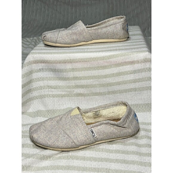Toms 6 wool FLANNEL slip on gray flats faux FUR classic Alpargatas shoes - Picture 8 of 12